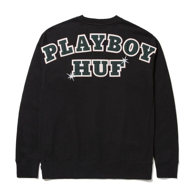 Sweat À Capuche Playboy X Huf Rabbit Head Crewneck Homme Noir | TUPXMJH-63