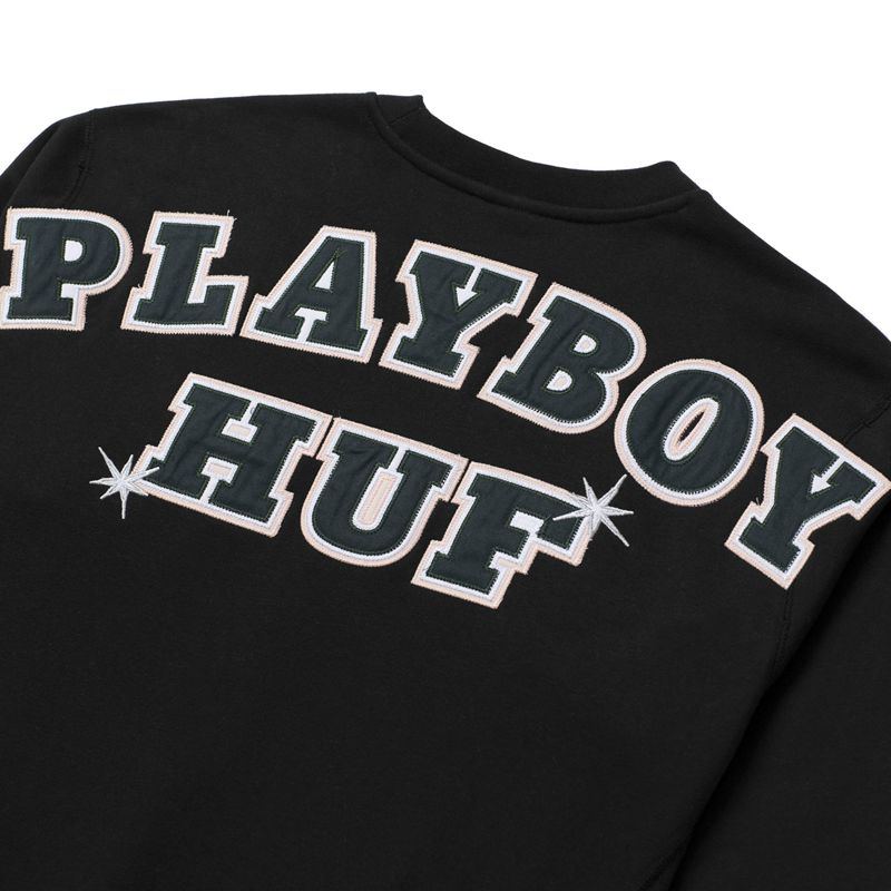 Sweat À Capuche Playboy X Huf Rabbit Head Crewneck Homme Noir | TUPXMJH-63