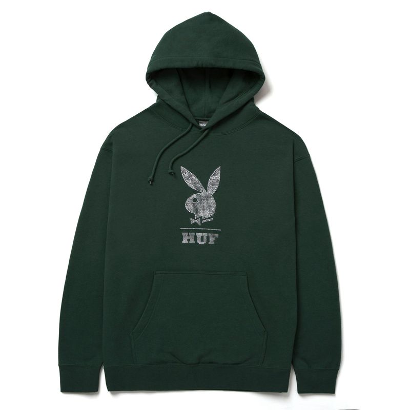 Sweat À Capuche Playboy X Huf Rhinestone Homme Grise | HZJDOLM-05