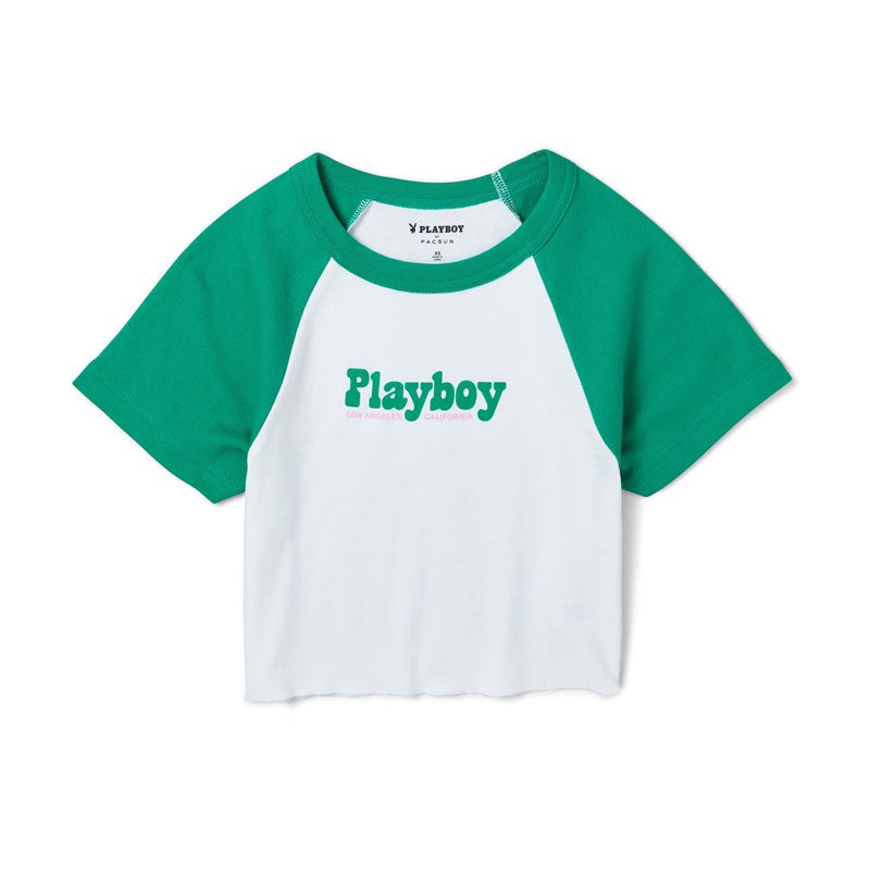 T Chemises Playboy Island Raglan Femme Blanche Vert | MWPOVFS-62