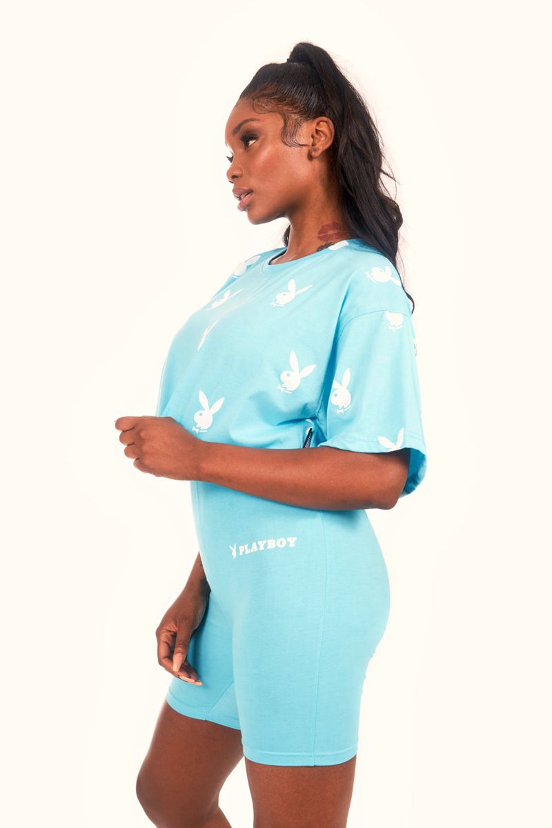 T Chemises Playboy Logo Femme Bleu | JAXHENZ-62