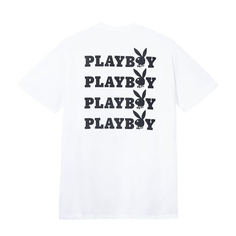 T Chemises Playboy Masthead & Rabbit Head Tee Femme Blanche Noir | WPKQGVI-24