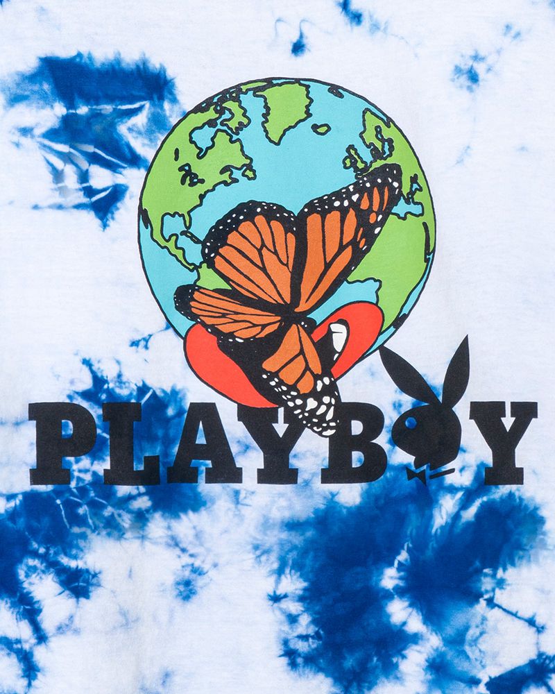 T Chemises Playboy Tie-Dye Au Naturel Femme Blanche Bleu | UGYMZSE-74