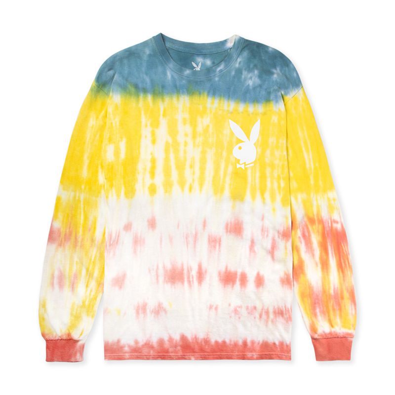 T Chemises Playboy Tie-Dye Logo Long Sleeve Femme Bleu Jaune Orange | BGCJEMA-63