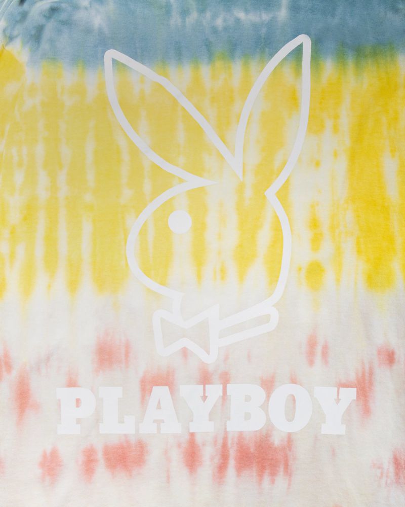 T Chemises Playboy Tie-Dye Logo Long Sleeve Femme Bleu Jaune Orange | BGCJEMA-63