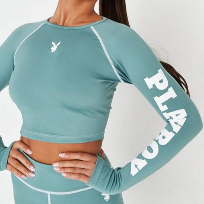 Tank Playboy Active Long Sleeve Femme Vert | BGNTPAJ-05