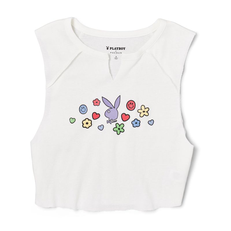 Tank Playboy Doodle Notched Raglan Femme Blanche | VGFWPNE-94