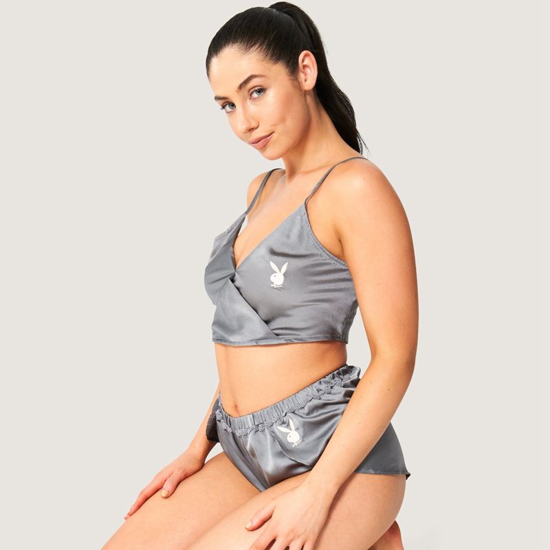 Tank Playboy Lounge Satin Femme Grise | DRZEIBL-26