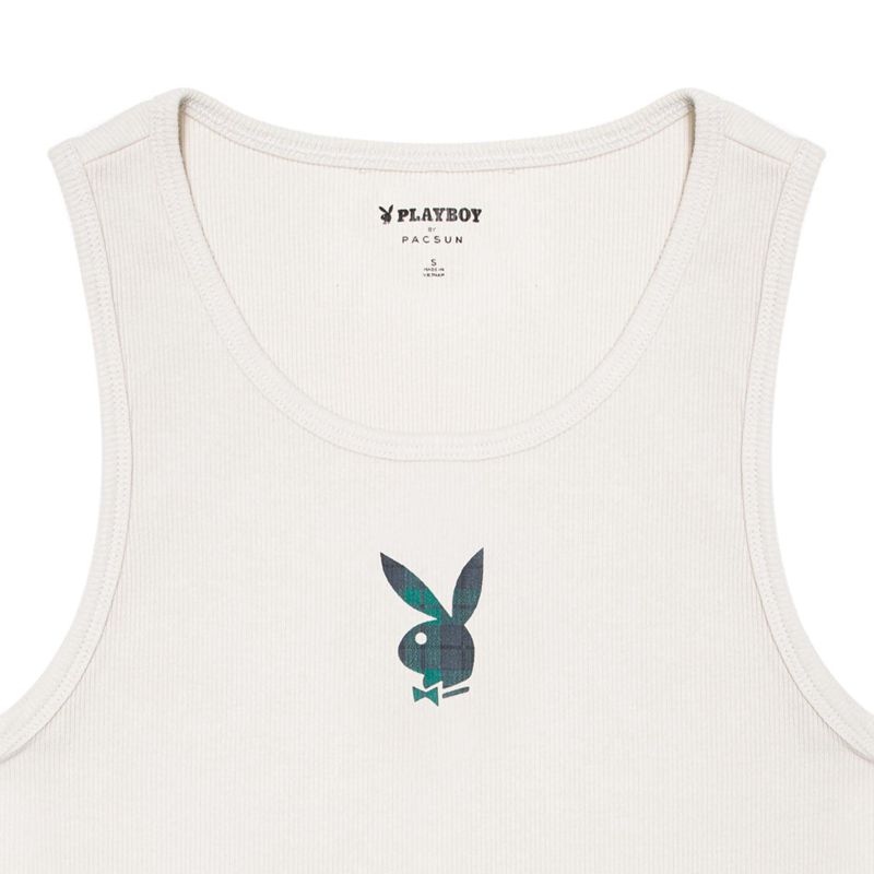 Tank Playboy Plaid Bunny Rib Femme Blanche | KLPJVUE-27