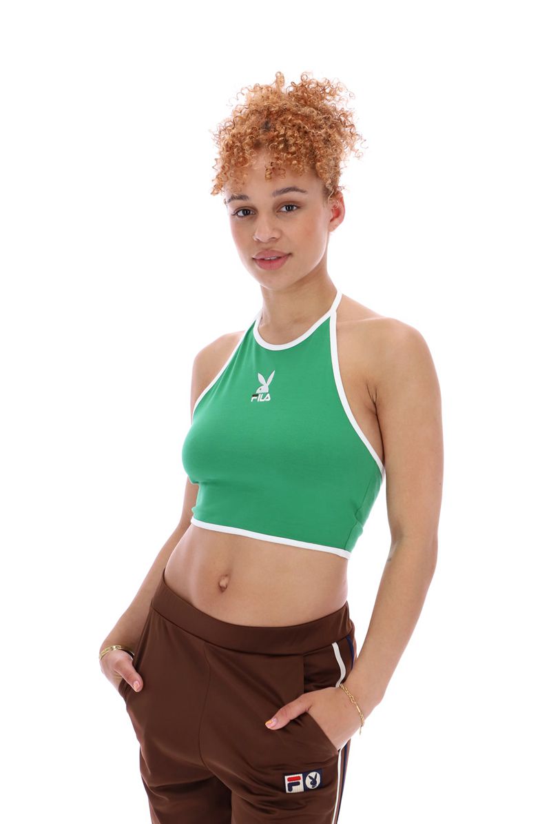 Tank Playboy X Fila Sandra Halter Femme Vert | PHGCVOX-63