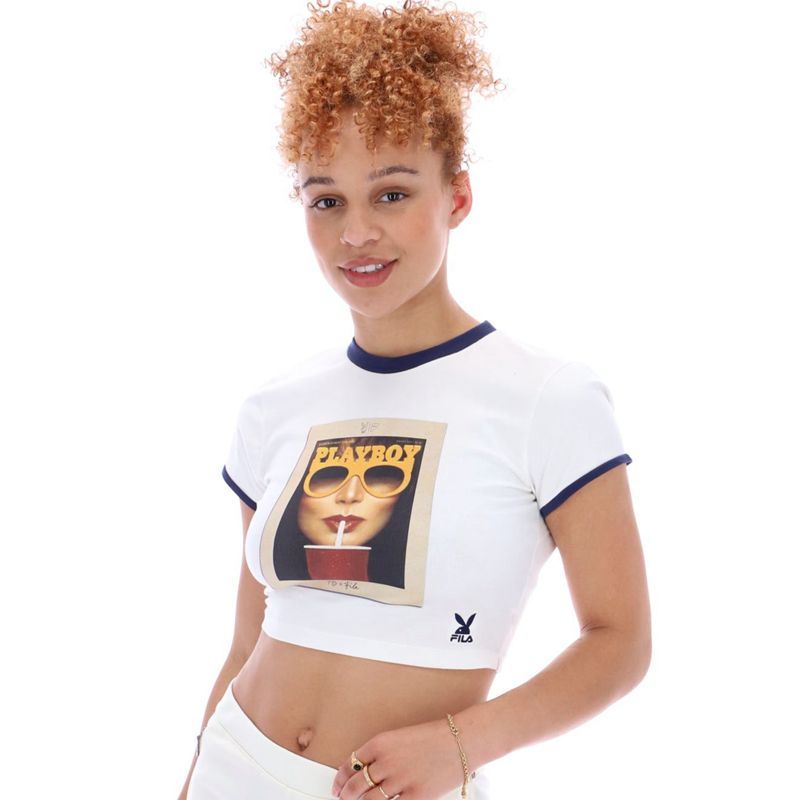 Tank Playboy X Fila Tee Femme Blanche | PESKBQA-36