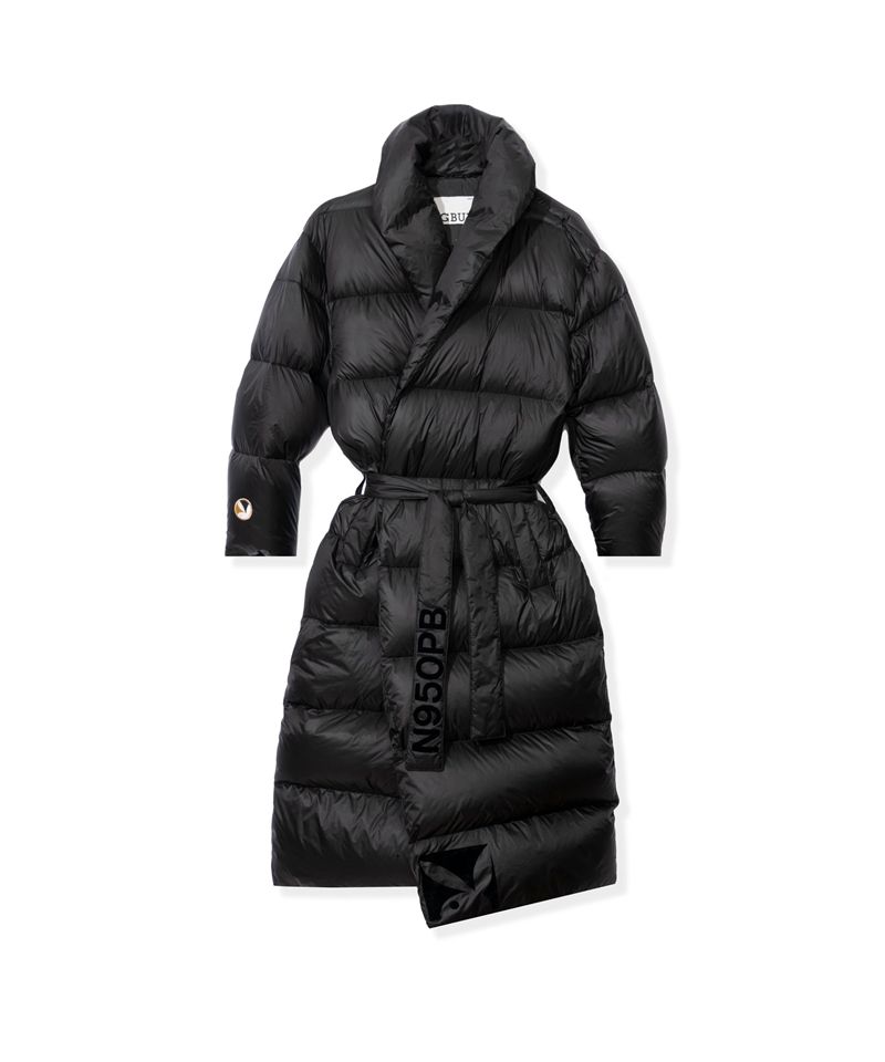 Vestes Playboy Belted Long Puffer Femme Noir | JSUPNGL-62