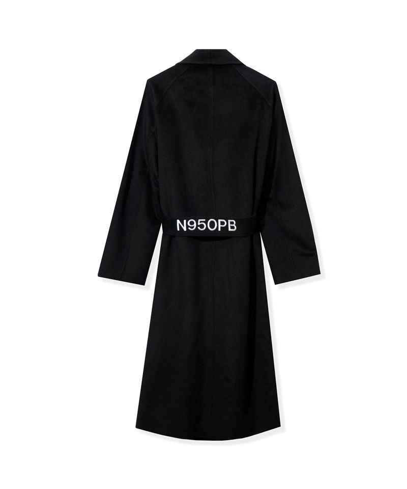 Vestes Playboy Belted Long Wool Robe Coat Femme Noir | BRYNFLQ-56