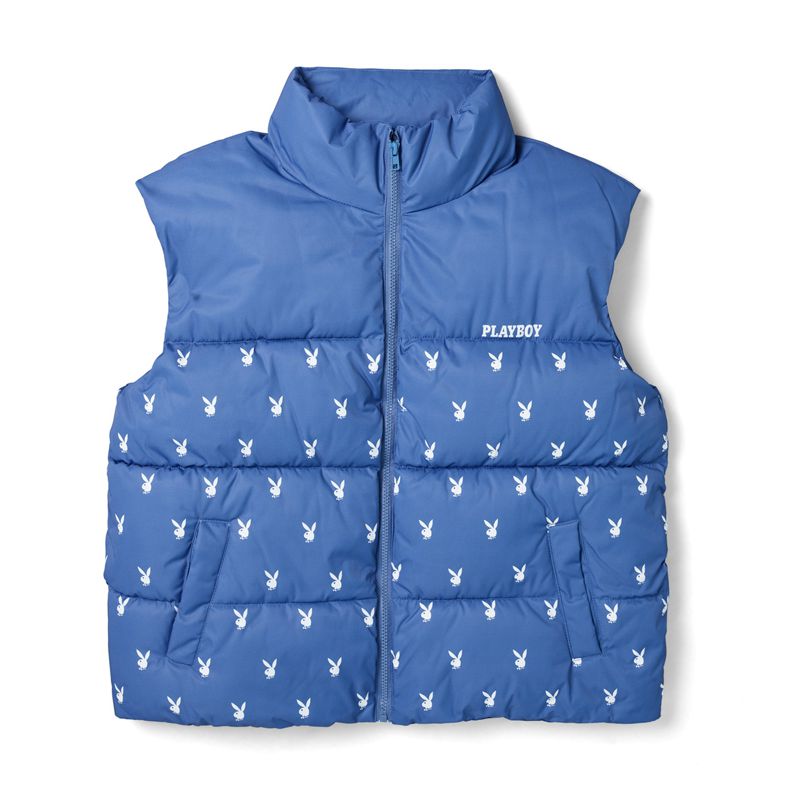 Vestes Playboy Bunny Puffer Vest Femme Bleu | JPTEYQS-82