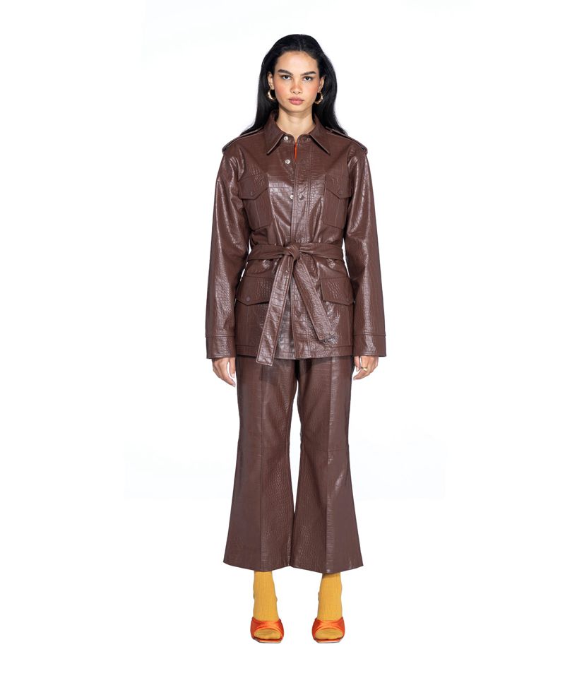 Vestes Playboy Crocodile Cuir Safari Femme Chocolat | QPNEXRT-35