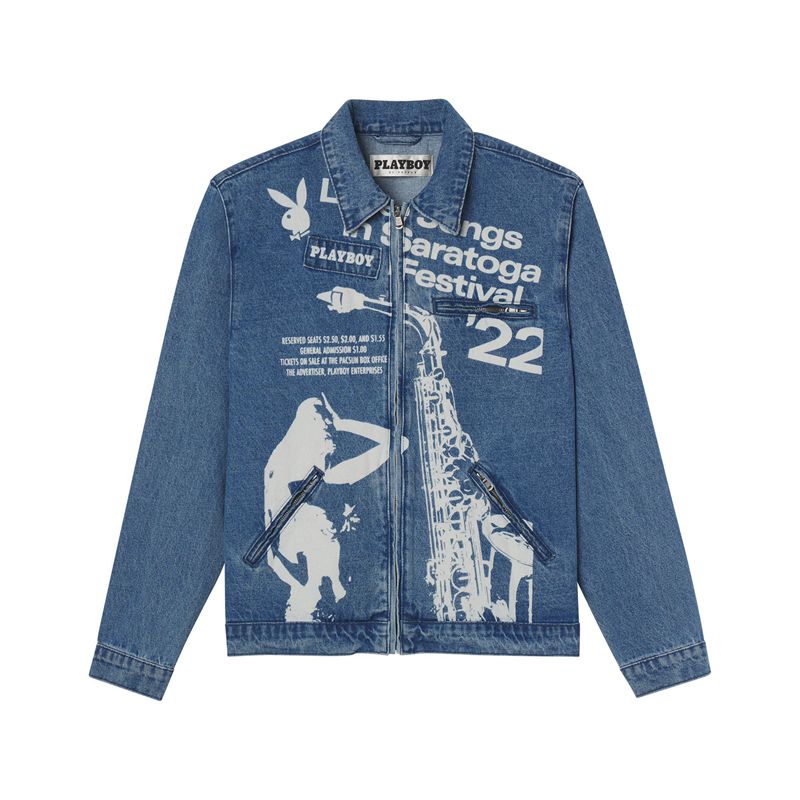 Vestes Playboy Jazz Denim Jacket Homme Bleu | KDYXUTZ-35