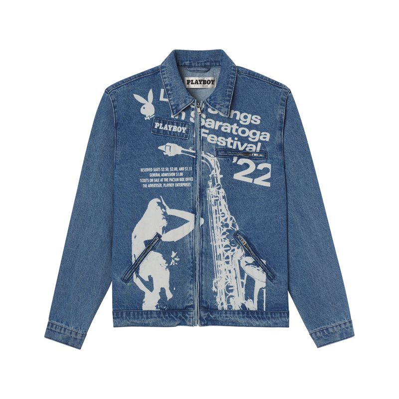 Vestes Playboy Jazz Denim Jacket Homme Bleu | KDYXUTZ-35