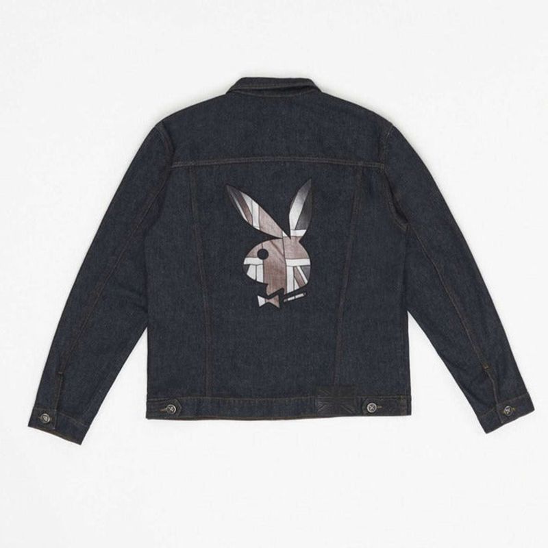 Vestes Playboy X John Richmond Denim Jacket Homme Bleu Foncé | EFDKPOC-09