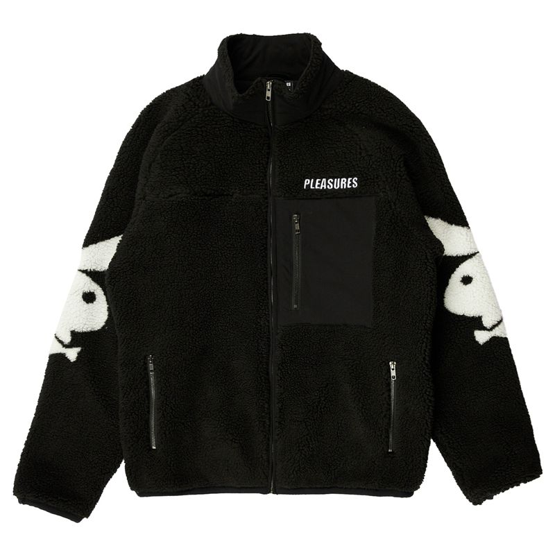 Vestes Playboy X Pleasures Bunny Sherpa Zip Up Jacket Homme Noir | YJELXCQ-49