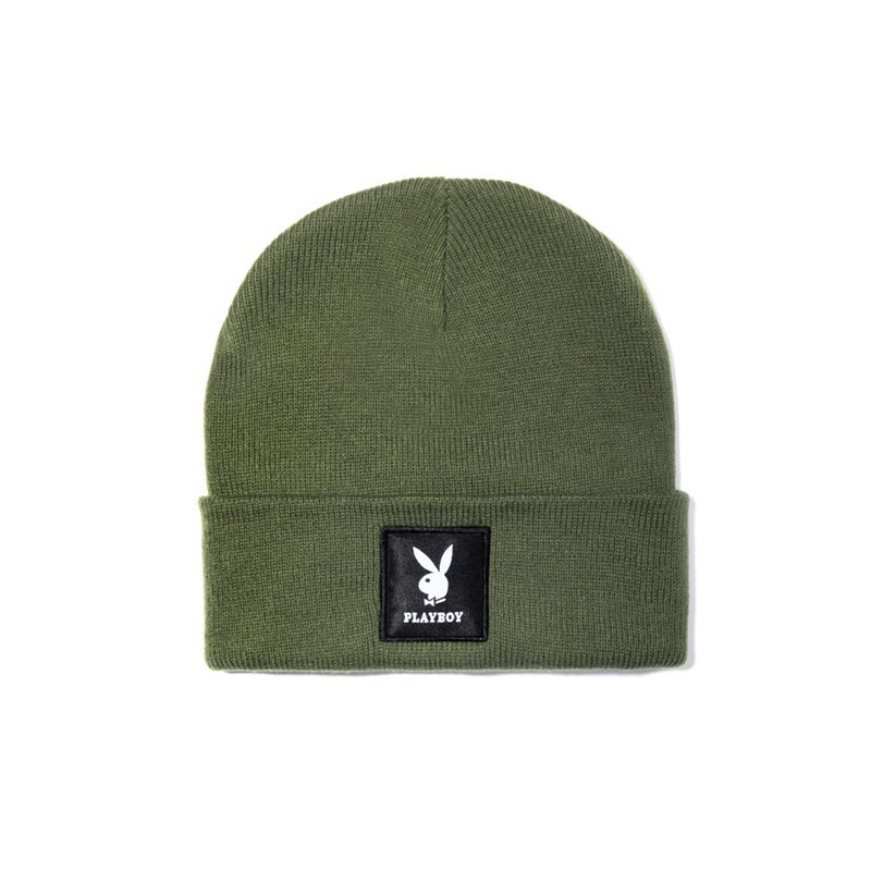 Chapeaux Playboy Knit Beanie With Logo Patch Femme Vert | OPVXAGB-46