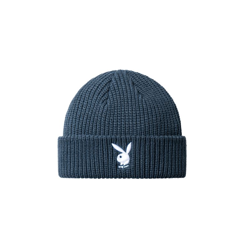 Chapeaux Playboy Rabbit Head Knit Beanie Homme Bleu | IAHESWT-35