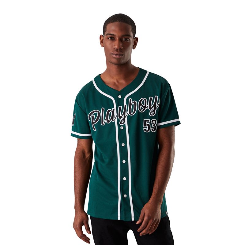 Chemises Playboy Baseball Jersey Homme Vert | XDTAECG-51