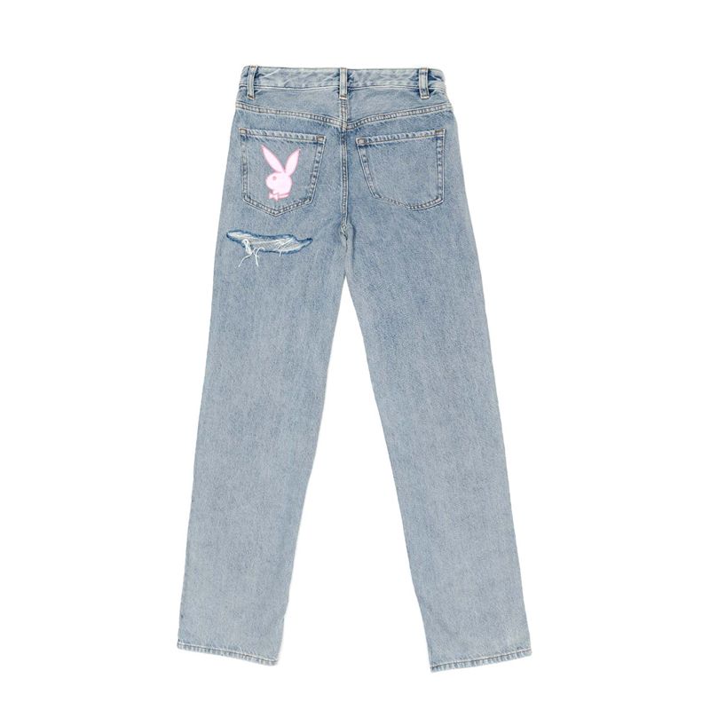 Jean Playboy 90s Ripped Boyfriend Femme Bleu | HPVFJMA-91