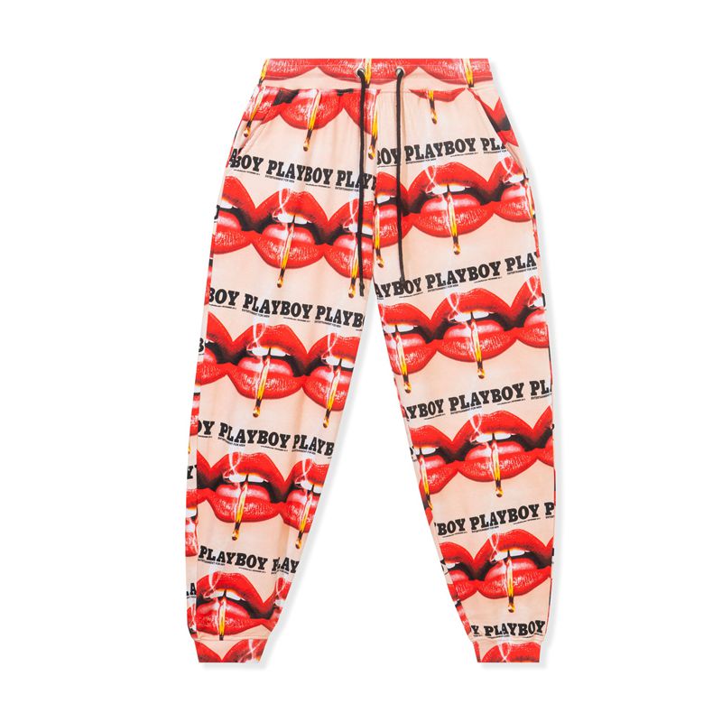 Pantalon Playboy Lips Print Oversized Jogger Femme Rouge Orange | FMIJLWE-43