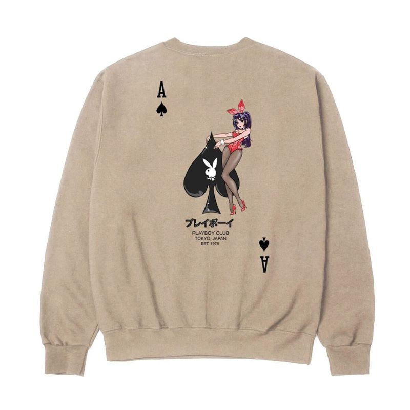 Sweat À Capuche Playboy Ace Of Spades Crewneck Sweat Homme Marron | DYELJMX-90