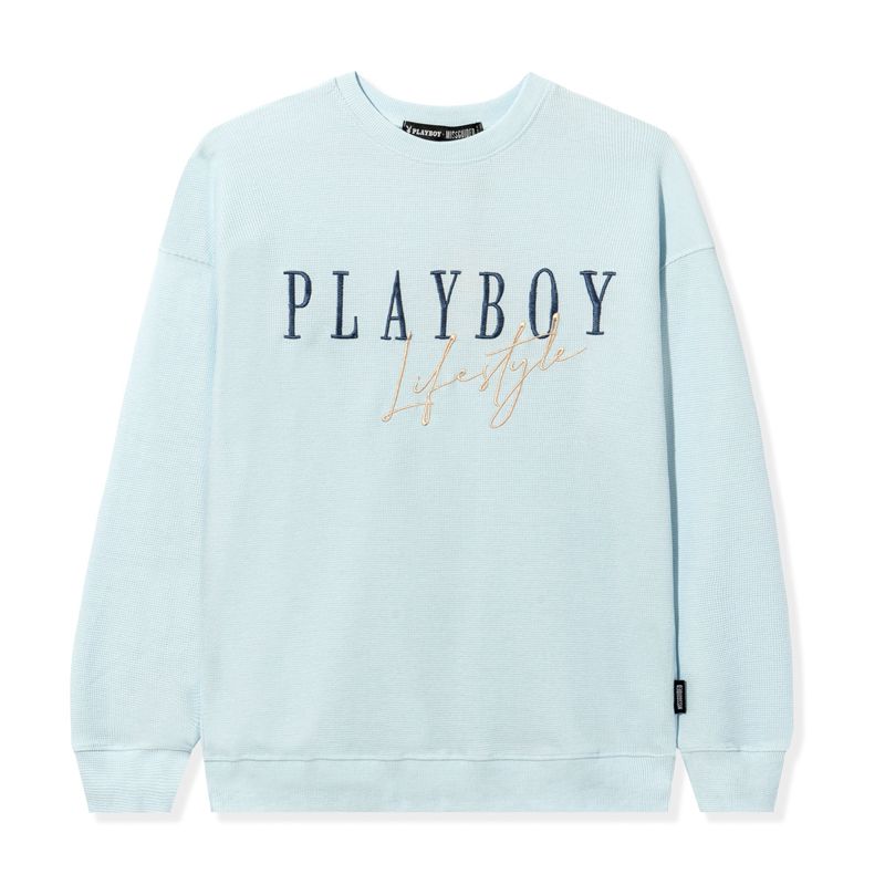 Sweat À Capuche Playboy Lifestyle Crewneck Femme Bleu Clair | JUQGHYD-26