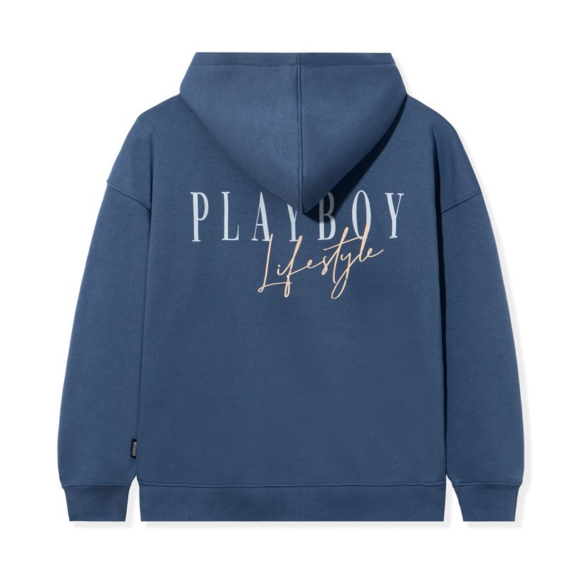 Sweat À Capuche Playboy Lifestyle Zip-Up Femme Bleu | NAMEFRY-16