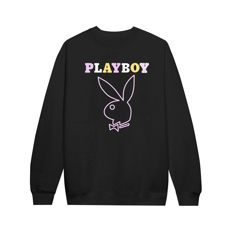 Sweat À Capuche Playboy Press Play Crewneck Sweat Homme Noir | QBEPOID-94