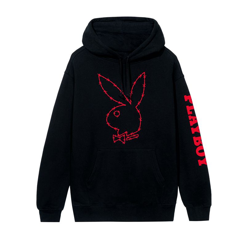 Sweat À Capuche Playboy Tough Love Rabbit Head Homme Noir | RHXFNBL-37