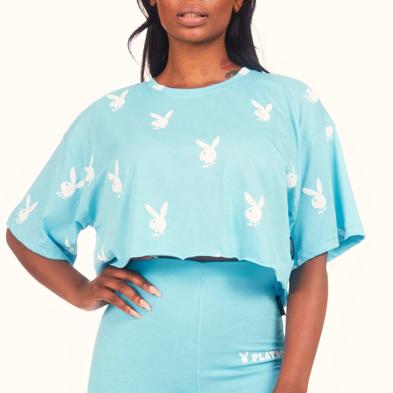 T Chemises Playboy Logo Femme Bleu | JAXHENZ-62