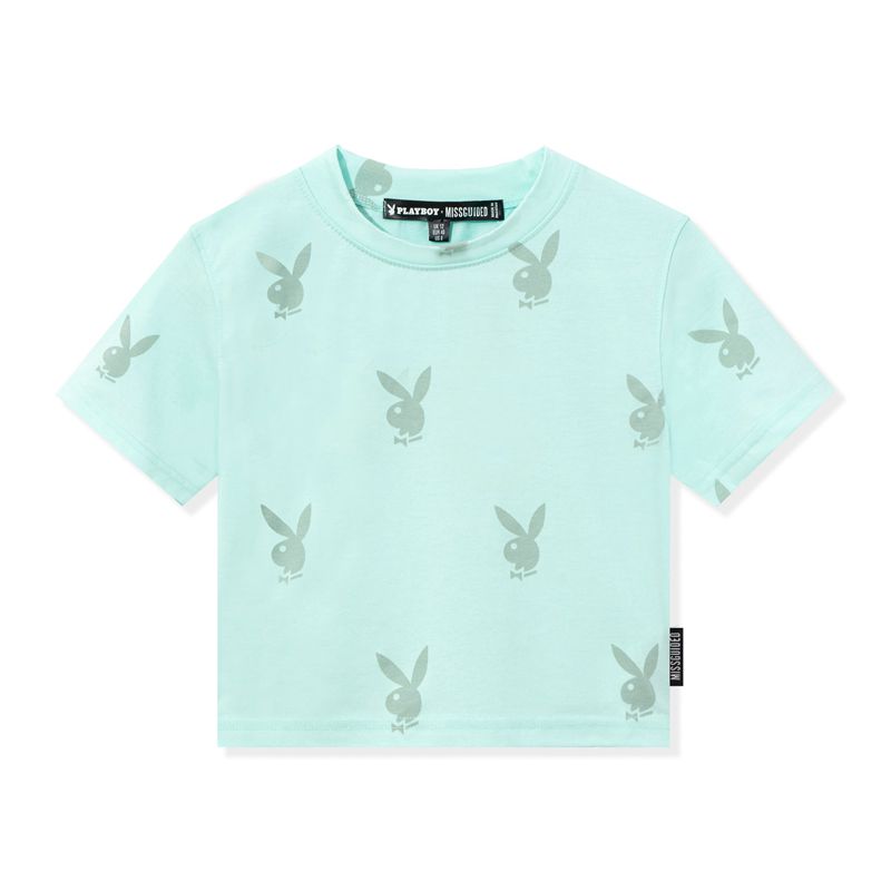 T Chemises Playboy Missguided Rabbit Head Ringer Femme Vert | KZIARSN-35