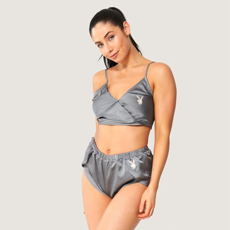 Tank Playboy Lounge Satin Femme Grise | DRZEIBL-26