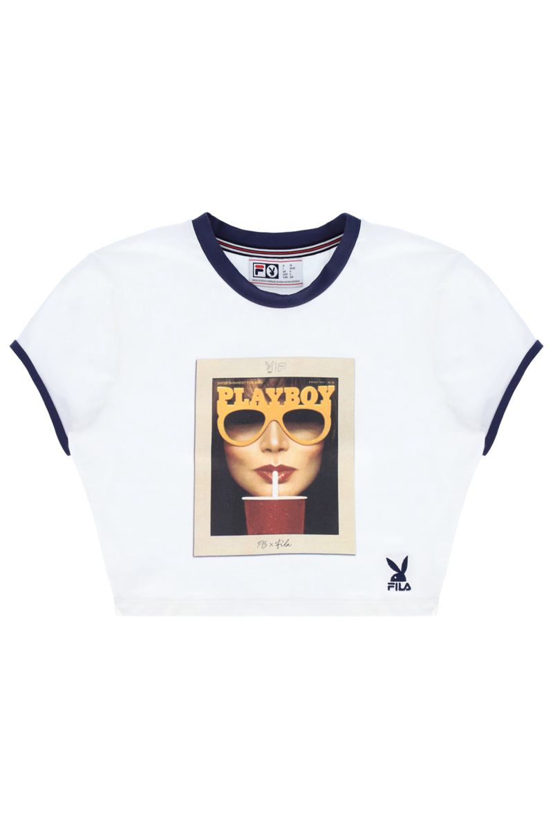 Tank Playboy X Fila Tee Femme Blanche | PESKBQA-36