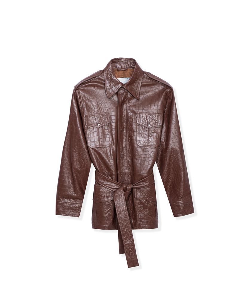 Vestes Playboy Crocodile Cuir Safari Femme Chocolat | QPNEXRT-35