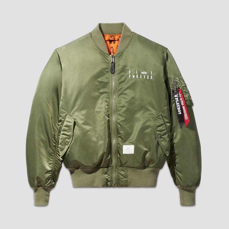 Vestes Playboy X Alpha Industries Reversible Ma-1 Flight Jacket Homme Vert Olive | LNTEUDK-93