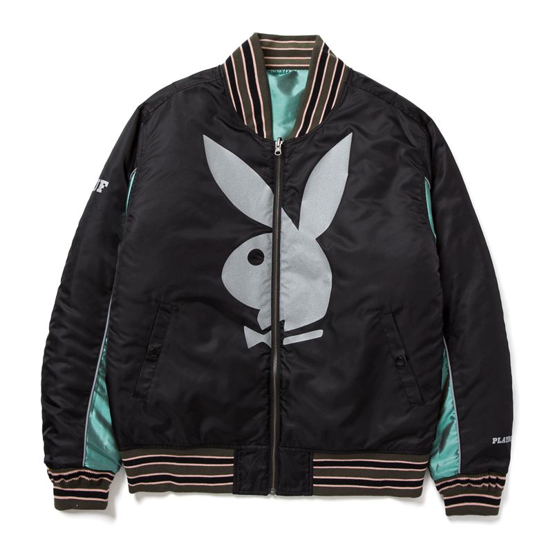 Vestes Playboy X Huf Reversible Bomber Jacket Homme Noir Vert | MFXTNQC-28